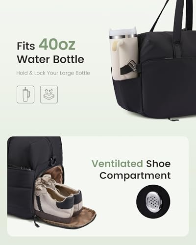 LOVEVOOK Small Gym Bag for Women with Tumbler Holder & Shoe Compartment - color: Black, size: Small-17"