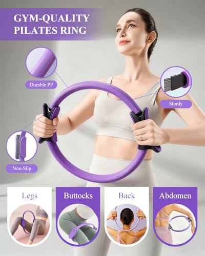Pilates Essentials Kit for Women, Yoga Starter Set for Home Workouts with Pilates Ring and Yoga Ball Set, 3 Resistance Bands, Storage Bag, Full Pilates Set for Toning Arms, Thighs & Core