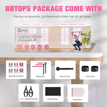 Bbtops Pilates Bar Kit with Resistance Bands,Pilates Bar with Stackable Bands Workout Equipment for Legs,Hip,Waist and Arm,Exercise Fitness Equipment for Women & Men Home Gym Yoga Pilates - color: Rose