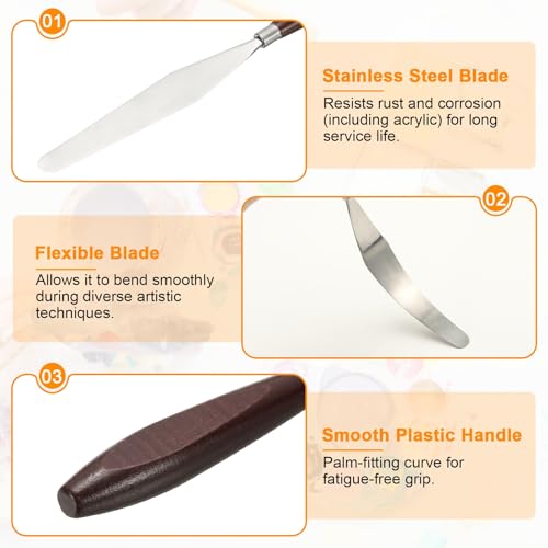 HARFINGTON 5pcs Palette Knife Painting Tool 5.35x0.94 with Beech Red/Silver | Stainless Steel, Art Spatula Pallet Knives Scrapers Tools, for Acrylic Oil Canvas Mixing Spreading, Wood Handle