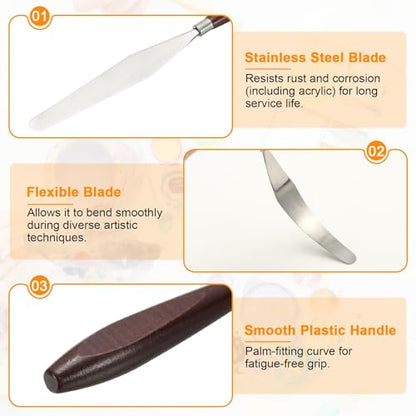 HARFINGTON 5pcs Palette Knife Painting Tool 5.35x0.94 with Beech Red/Silver | Stainless Steel, Art Spatula Pallet Knives Scrapers Tools, for Acrylic Oil Canvas Mixing Spreading, Wood Handle