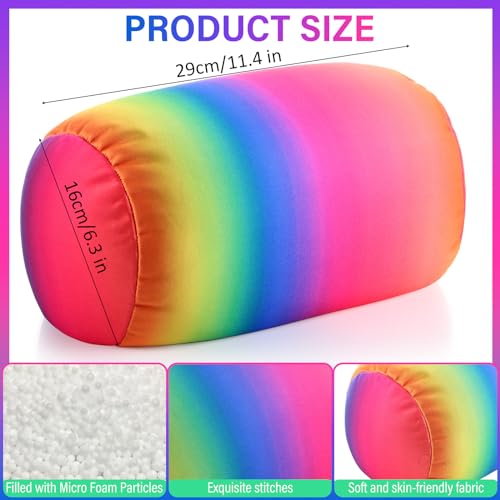 Barydat 2 Pcs Microbead Pillow Microbead Pillows Neck 11.4 x 6.3 in Body Support Microbead Bolster Cylindrical Pillow Colorful Rainbow Neck Pillow for Sleeping Travel Head Back Cervical Cushion