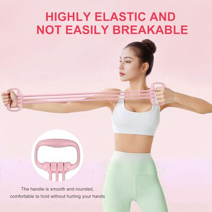 Figure 8 Resistance Band for Women 15-90LBS, Adjustable Resistance Bands with Handles for Arm Back Exercise, 6 Fitness Elastic Rope, Stretch Bands for Yoga, Pilates, Strength Training - color: pink