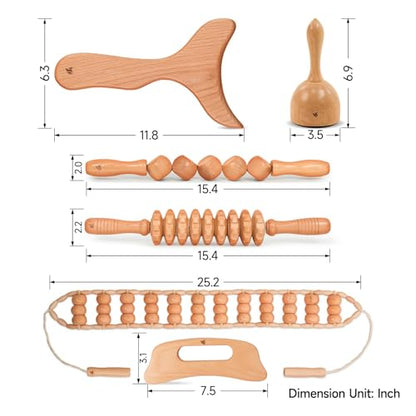 6 in 1 Wooden Massage Tool Set for Body Sculpting and Muscle Relief