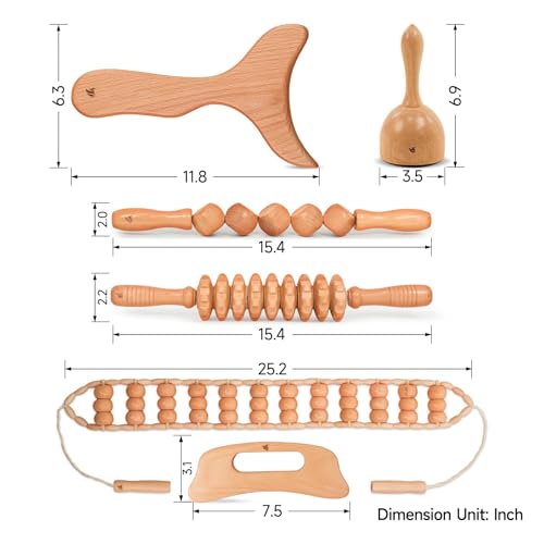 6 in 1 Wooden Massage Tool Set for Body Sculpting and Muscle Relief
