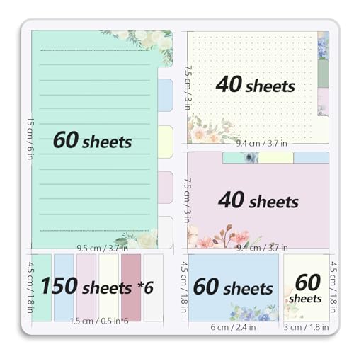 Sticky Notes Set Sticky Notes Tabs Divider Sticky Notes Planner Sticky Notes Sticky Note Dividers Tabs Book Notes Office Supplies Back to School Supplies - color: Flower(beige Background)