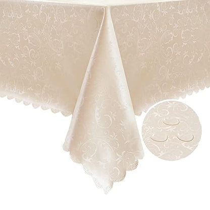 Romanstile Waterproof Vinyl Tablecloth Rectangle, 54 x 78 Inch, Flower Beige - color: Flower Beige, size: 54" x 78" (Rectangular)