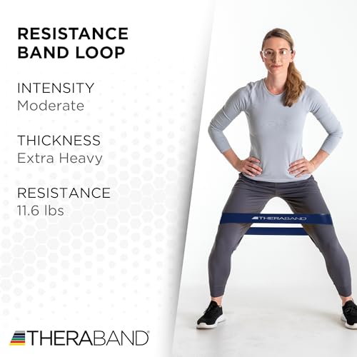 THERABAND Resistance Band Loop, Professional Latex Mini Band for Lower Pilates, Crossfit, Yoga, Stretching, Physical Therapy, Strength Training no Weights, 18 Inch, Blue, Extra Heavy, Advanced Level 1 - color: Blue - Extra Heavy, size: 18 Inch