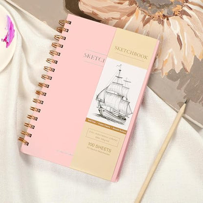 Yoment 5.5" x 8.5" Sketch Book Small Sketchbook for Drawing 100 Sheets Hardcover Spiral Sketch Pad for Kids(68lb/100gsm) Art Sketchbook Drawing Blank Paper Book for Beginner Artist with Pencil Pink | Pink,68 lb/100gsm Hardcover Sketch Pad for Kids,Art Ske