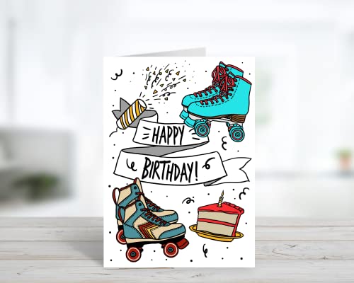 Roller Skate and Cake Birthday Card | Fun and Colorful Happy Birthday Card | Colorful Roller Skating Card - style: Skate