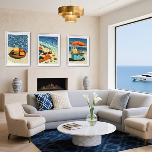 DOTZSO 6PCS Beach Diamond Painting Art Kits for Adults Beginner 12x16 in | 5D Full Drill Resin, Beach Pattern, Fits All Ages, Leisure Craft, Stress Relief, Wall/Shelf Display, All-Occasion Gift - color: AAB2 Beach