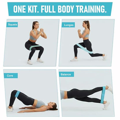 Poler Booty Resistance Bands Set for Women – 3 Fabric Bands (Light, Medium, Heavy) + Pilates Ball – Non-Slip Glute & Leg Workout Kit for Home Fitness, Yoga & Strength Training - color: Blue