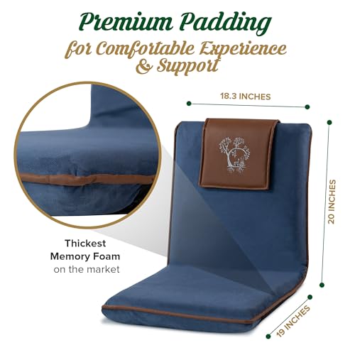 Adjustable Japanese Floor Chair with Back Support for Adults | Premium Meditation Chair for Seating, Yoga & Gaming -Folding Backjack Floor Chair with 6 Recline Positions, Thick Padding & Vegan Leather - color: Blue Brown, style: Square