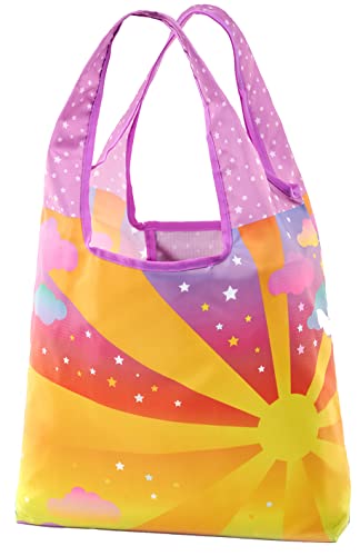 O-WITZ Reusable Grocery Bags | Vibrant Tote Bag For Groceries, Gym, Beach Gear, Toys & More | Washable Design With Large Handles For Maximum Convenience | Folds Into A Small Pouch, Psychedelic Sun - color: Psychedelic Sun