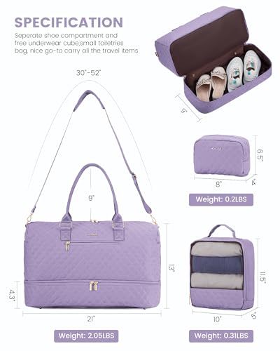 LOVEVOOK Travel Duffle Bag for Women, Weekender Overnight Bag with Shoe Compartment, Carry on Bag with Toiletry Bag, Gym Duffel Bag with Wet Pocket, Hospital Bags for Labor and Delivery 3 Pcs Set - color: Purple, size: Large