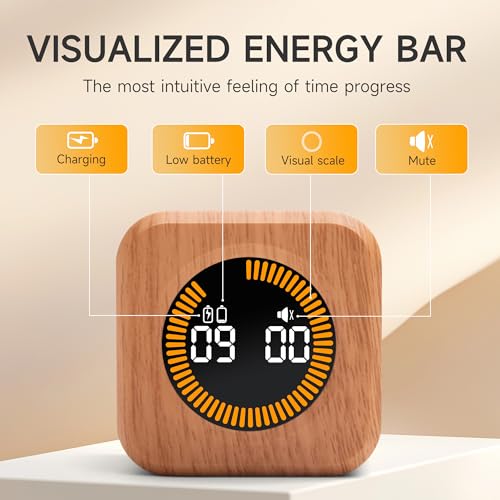 Rotating Productivity Cube Timer, 5/25/10/50 Min Presets, Wood Grain | Gravity sensor with mute function; ADHD-friendly desk timer for work, study, kitchen and back to school - color: Wood Grain Finish
