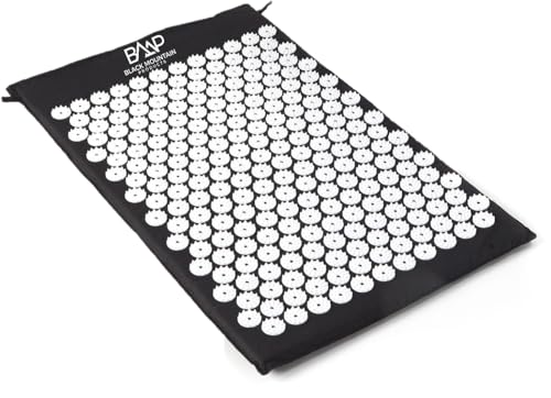 Black Mountain Products Acupressure Mat with Pillow & Carrying Bag - Acupressure Mat for Trigger Pt. Massage Therapy, Black