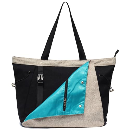 ESVAN Yoga Mat Bag, Gym Bag Tote Bag with Multi Pockets For Women Drawstring Yoga Mat Carrier Pilates Travel Workout Office - color: Linen Black Beige