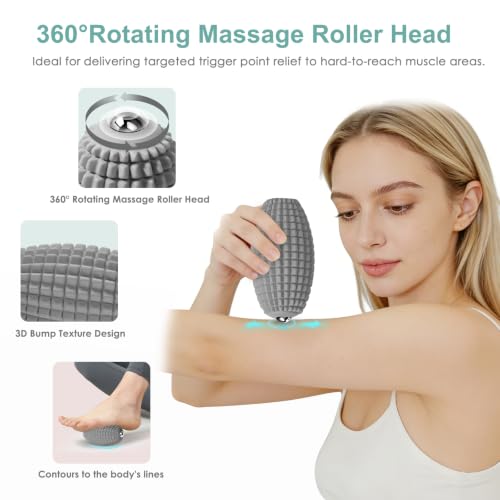 Vibrating Massage Ball with Rolling Head for Plantar Fasciitis - color: Gray