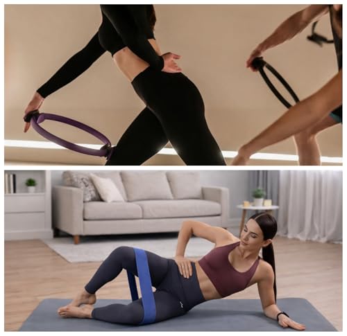 YXILEE Pilates Ring Circle Set - Workout at Home Workout Equipment Women - Booty Bands Stretching Equipment Pilates Mini Exercise Ball for Legs Arms and Thighs - color: Purple