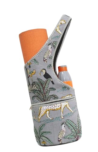 INDIAN CRAFT CASTLE Yoga Mat Bag | Tote Mat Bag | Sling Yoga Tote w/Large Side Pocket & Zipper Pocket | Yoga Mat Carrier Fits Most Size Mats - color: Grey