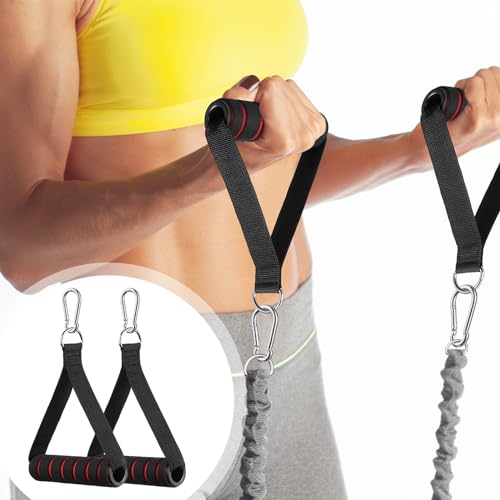 flintronic Exercise Handle, Resistance Bands Handle, Replacement Handle Attachments for Cable Machine Pulleys, Gym Handles with 2 Heavy Duty Carabiner Hooks, for Fitness Workout Gym Pilates Yoga