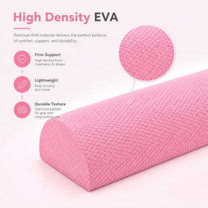 Cabilock Half Foam Roller for Back Pain Relief, Sakura Pink High Density EVA Lumbar Support, 30cm Semicircle Pilates Roller for Physical Therapy, Yoga & Balance Training