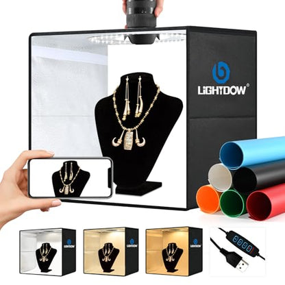Lightdow 16"x16"x12" Photo Studio Light Box Photography with 120 LEDs (CRI>95), 6 Backdrops - Portable/Dimmable/Versatile Folding Shooting Tents for Toys/Jewelry/Watches/Cosmetics Photography - size: 16"x16"x12"