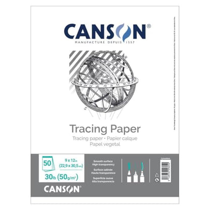 Canson Tracing Paper, 9" x 12", 50 Sheets/Pad, 12 Pads | For Pencil, Pen, and Ink, Top Bound Pad, 30 lb. (50gsm), Class Pack, 600 Sheets Total - size: 9" x 12" (12-Pack)
