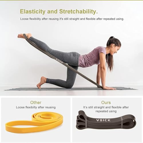 VEICK Pull Up Assist Resistance Bands for Home Gym | 100% Natural Latex, Non Slip Leather Texture, Space Saving, Full Body Training for Men Women - color: Gray Set of 5 + Hand Grip Pads