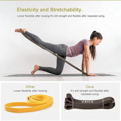 VEICK Pull Up Assist Resistance Bands for Home Gym | 100% Natural Latex, Non Slip Leather Texture, Space Saving, Full Body Training for Men Women - color: Gray Set of 5 + Hand Grip Pads