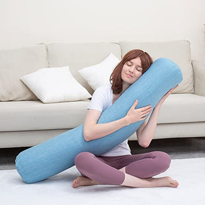 1 MIDDLE ONE Body Pillow, Bolster Pillow with Cooling Cover, Long Round Roll Cylinder Pillow for Bed, 35" x 7.87", Blue - color: Cooling Blue, size: 35 inch