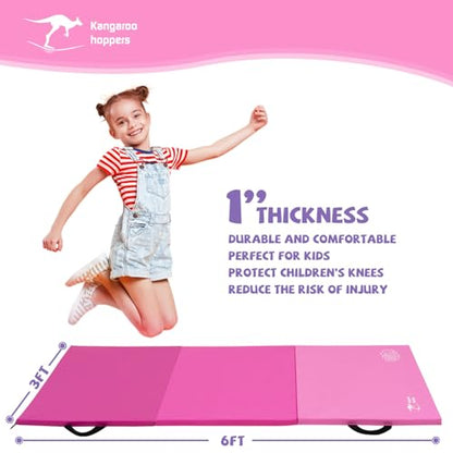 Kangaroo Hoppers Gymnastics Tumbling Mats Foldable Gym Tumble Mat for Kids - color: Gradient Pink, size: 3×6FT×1''