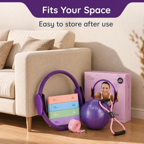 Pilates Ring and Ball Set with Video Tutorials, 10-in-1 Home Pilates Kit - color: Sunset Purple