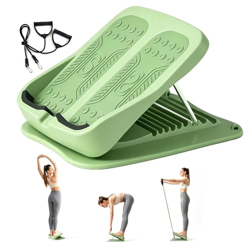 9-Level Adjustable Slant Board for Calf Stretching, Incline Board with 2 Resistance Bands, Portable Calf Stretcher for Teenagers, Office Foot Rest & Physical Therapy Equipment - color: Green