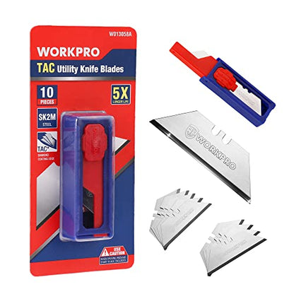 WORKPRO Premium Utility Knife Blades, TAC Diamond Coated SK2M, 10-Pack Utility Blades Replacement with Dispenser - style: 10-Pack