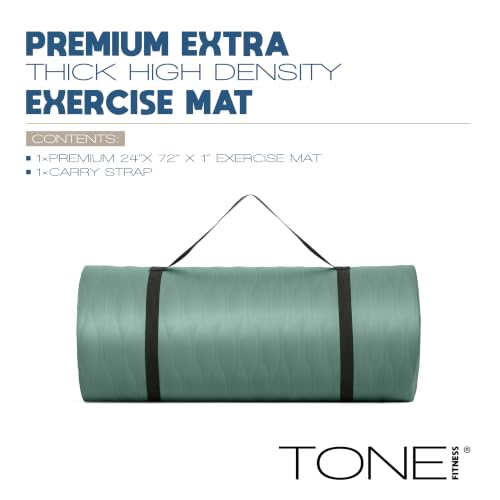 Tone Fitness 1-Inch Thick Yoga Mat | High-Density, Non-slip Exercise Mat with Carrying Strap for Yoga, Pilates, & Home Gym Workouts | Multiple Options - color: Teal, style: Mesh