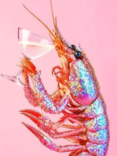 5D Pink Lobster Cocktail Diamond Art kits for Adults Beginners 12x16in | Diamond Painting Kit DIY Full Round Drill Paint by Diamonds Dot Gem Art for Adult, Home Wall Decor - color: KM939-1
