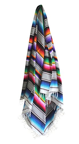 Del Mex Mexican Serape Blanket (X-Large, Light Gray) - color: Light Gray, size: X-Large