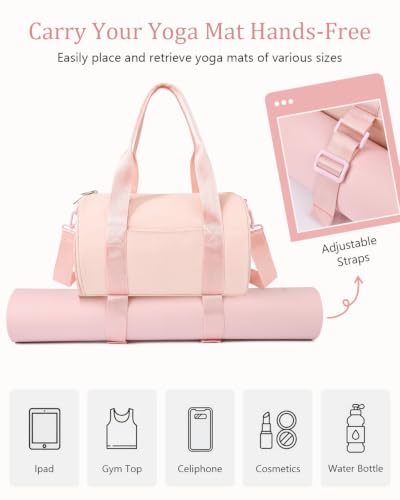 Small Gym Bag for Women, 11L Mini Duffle Bag with Shoe Compartment, Wet Pocket & Yoga Mat Holder, Lightweight Carry On Sport Bag for Gym, Yoga, Dance & Overnight Trips - Pink - color: Pink