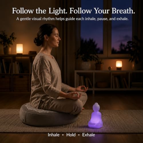 Meditation Cushion Set with Buckwheat Zafu Pillow, Meditation Starter Kit | Meditation Starter Kit with Buckwheat Zafu Cushion, Breathing Light, Singing Bowl & Eye Pillow for Mindfulness