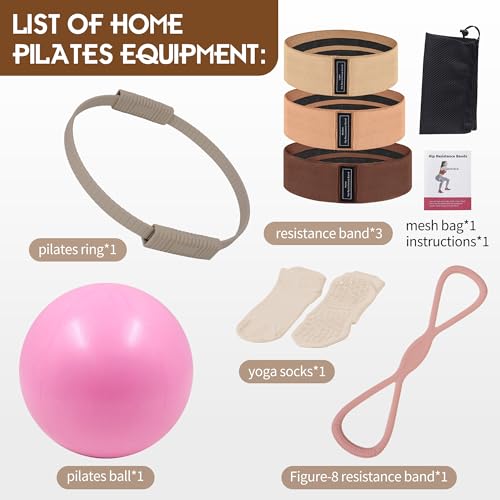 Wavar Pilates Essentials Kit for Women, 13.5" Magic Circle Fitness Set | with mini ball & resistance bands, for beginner home workouts, including exercise guide - color: Cream