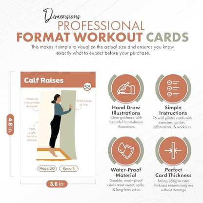 Wall Pilates Workout Cards for Women - 76 Large Exercise Cards - Pilates Bar & Resistance Bands Companion with Step-by-Step Instructions - Beginner Friendly Home Gym