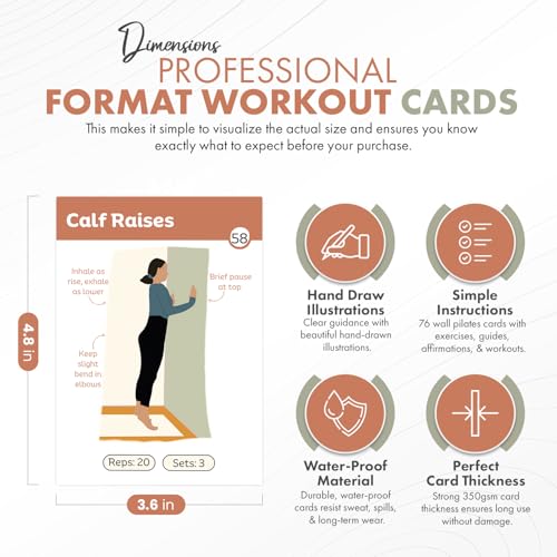 Wall Pilates Workout Cards for Women - 76 Large Exercise Cards - Pilates Bar & Resistance Bands Companion with Step-by-Step Instructions - Beginner Friendly Home Gym