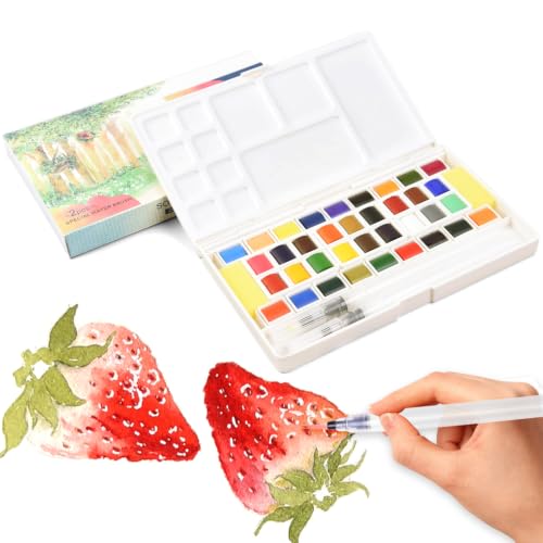 36 Colors Watercolor Paint Set Travel Portable Solid Water Color Paint Kit with Water Brushes Sponges Mixing Palette Professional Art Supplies for Adults Professionals, Art and Painting Supplies - color: Solid Watercolor-36 Colors