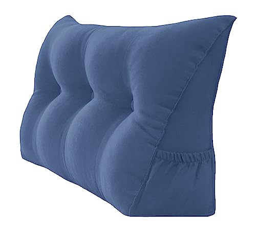 Peachwell Headboard Pillow - Dorm Twin Headboard Wedge Pillow, Handmade Support Backrest Large Bolster Cushion with Two Large Side Pockets and Removable Cover(Blue, Twin: 39 x 8 x 20 inches) - color: Blue, size: Twin: 39 x 8 x 20 inches