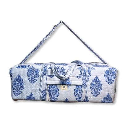 Large Capacity Handblock Printed Yoga Mat bag for Women, Gym Bag, Fits Yoga Blocks, Adjustable strap, Pilates, Gym, Fitness Block & Gear, Light and Durable - color: Neel Butta