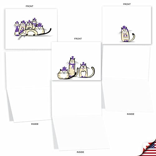 The Best Card Company - 10 Blank Yoga Note Cards (4x 5.12 Inch) - Boxed Notecards with Envelopes, Cute Animal Cards, Zen Assortment - Purple Purrs M3966 - style: Purple Purrs
