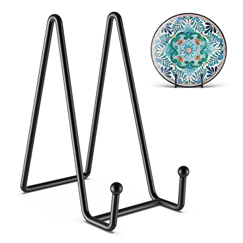 3 Pack 6 Inch Plate Stands for Display - Metal Picture Stand Plate Holder | Frame Holder Fits 7"-15" H Book, Photo, Cookbook, Sturdy Rust-Resistant Solid Iron, Small Easel for Wedding Home Decor, Black
