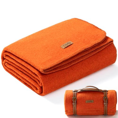 Molithe 100% Wool Blanket, 62" x 86", Warm, Thick, Military, Camping Gear - color: Orangered, size: Large